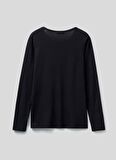 Benetton Bisiklet Yaka Siyah Kadın T-Shirt