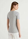 Benetton Bisiklet Yaka Gri Kadın T-Shirt 3GA2E16A0
