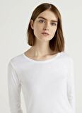 Benetton Bisiklet Yaka Beyaz Kadın T-Shirt
