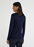 Benetton Bisiklet Yaka Lacivert Kadın T-Shirt