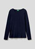 Benetton Bisiklet Yaka Lacivert Kadın T-Shirt