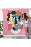Pembe Renkli Soyut Kadın Portre Duvar Örtüsü-8306
