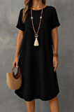 Kadın Kısa Kollu Kayık Yaka Bürümcük Elbise
