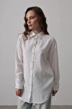 Yan Büzmeli Tunik Gömlek  Beyaz