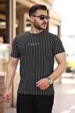 Erkek Dikey çizgili Ottoman Kumaş Kısa Kollu Tshirt