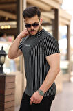 Erkek Dikey çizgili Ottoman Kumaş Kısa Kollu Tshirt