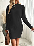 Kadın Uzun Kollu Yuvarlak Yaka Mini Triko Elbise