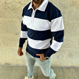 Erkek Polo Yaka Uzun Kollu Çizgili weatshirt Trend Rugby til  acivert