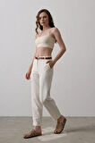 Kemerli Havuç Pantolon  Ekru