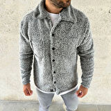 Erkek Pelüş Polar Hırka Gömlek – Yakalı, İlik Düğmeli, Göğüs Cepli, Yumuşak Dokulu Kışlık Regular Fit Rahat Günlük odel  Gri