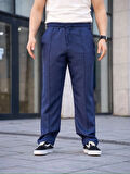 Erkek Keten Cepli Çıma Dikişli Jogger Buggy Pantalon Rahat Kalıp  acivert