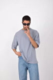 Unisex Basic Bisiklet Yaka Oversize Thirt  Gri