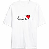 evgililer Günü İçin Özel Tasarım ove Baskılı Tshirt  Beyaz