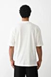 Unisex Baskılı Oversize Thirt  Beyaz