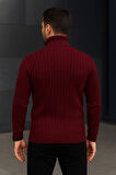 Erkek Fitilli Triko Kazak 2li et Bordo iyah Regular Balıkcı Yaka Tam Boğazlı Triko eti odeli Kazak