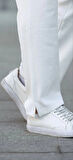 Erkek Paça Yırtmaçlı Burgu elanik Dokulu Jogger Buggy Pantalon Rahat Kalıp  Beyaz