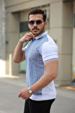Erkek Fermuar Yakalı çizgili Kısa Kollu Tişört