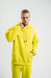 Unisex Double Oversize Kapşonlu Basic SweatShirt  Sarı