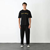 Unisex Bisiklet Yaka Baskılı Oversize Thirt  iyah