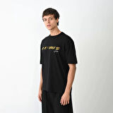 Unisex Bisiklet Yaka Baskılı Oversize Thirt  iyah