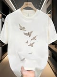 Baskılı Oversize Bisiklet Yaka Tshirt  Beyaz