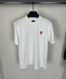 Unisex Bisiklet Yaka Baskılı Oversize Thirt  Beyaz