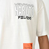 Unisex Bisiklet Yaka Baskılı Oversize Thirt  Beyaz