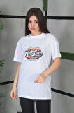 Unisex Baskılı Oversize Thirt  Beyaz