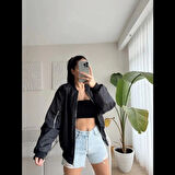 Unisex İçi Astarlı Düz Bomber Ceket  iyah