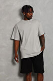 Unisex Oversize Düz Bisiklet Yaka Thirt  Gri