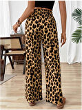 Kadın Süprem Kumaş Beli Lastikli Leopar Desen Pantolon