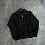 Erkek Yarım Fermuarlı Üç İplik weatshirt  iyah