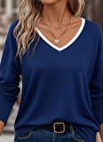 Kadın Uzun Kollu V Yakalı Viskon Iki Iplik Bluz