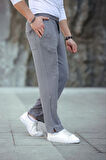 Erkek Paça Yırtmaçlı Burgu elanik Dokulu Jogger Buggy Pantalon Rahat Kalıp  Gri