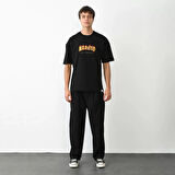 Unisex Bisiklet Yaka Baskılı Oversize Thirt  iyah