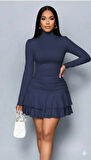 Kadın Uzun Kollu Balıkçı Yaka Mini Fırfırlı Sandy Elbise