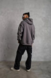 Erkek Düz Kapüşonlu Sweat  Gri