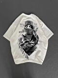 Unisex Baskılı Oversize Thirt  Beyaz