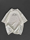 Unisex Baskılı Oversize Thirt  Beyaz