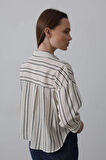 Çizgili Kısa Gömlek  Bejacivert