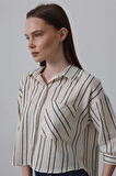 Çizgili Kısa Gömlek  Bejacivert