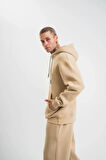 Unisex Double Oversize Kapşonlu Basic weathirt  Bej