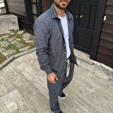 Erkek Kadife Oversize Takım – Gömlek Ve Pantolon İkili et Füme Corduroy Şıklığı, Rahat Ve Zarif Duruş Yumuşak Dokulu Kadife Kumaş, Düğmeli Gömlek Üst Ve astikli Pantolon Alt Parça Ile Gün Boyu Konfor Füme