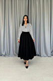 Siyah Uzun Pileli Etek