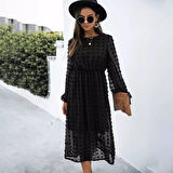 Kadın Uzun Kollu Astar Detay Fırsat ürün Ponpon şifon Elbise