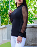 Kadın iyah Kolu Tül Detaylı Yarım Balıkçı Kaşkorse Bluz