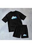Erkek Baskılı İkili Şort Takım  iyah