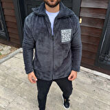 Erkek Polar Fermuarlı weatshirt – Kapüşonsuz, Cepli, Yumuşak Dokulu, Oversize Rahat Kalıp, Kışlık ıcak Tutan Fermuarlı Üst  Füme