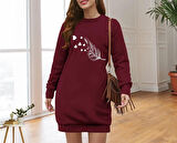 Kadın Uzun Kollu Bisiklet Yaka Desenli Viskon Iki Iplik Elbise