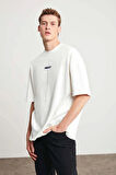 Unisex Baskılı Oversize Thirt  Beyaz
